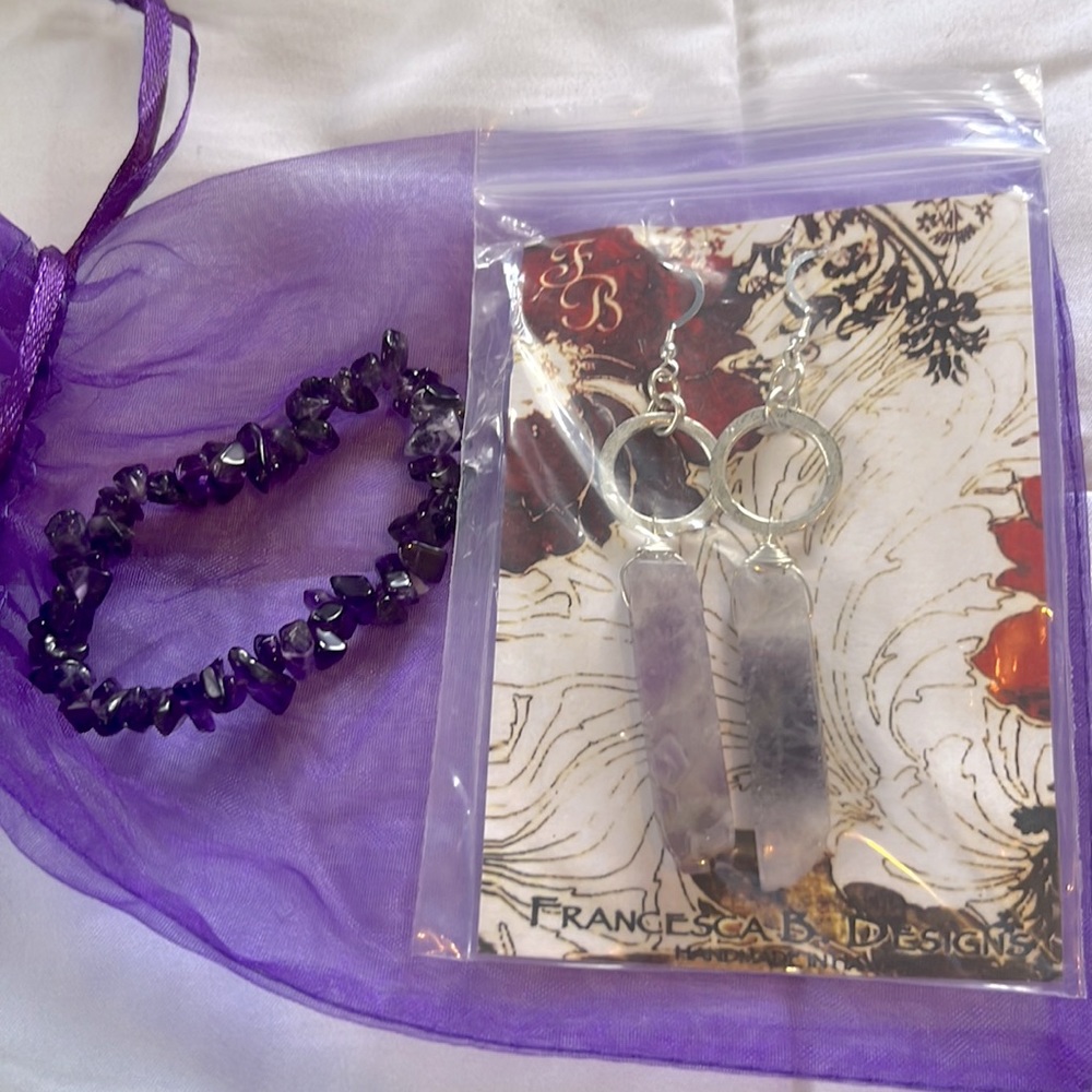 Amethyst bracelet and earrings never used